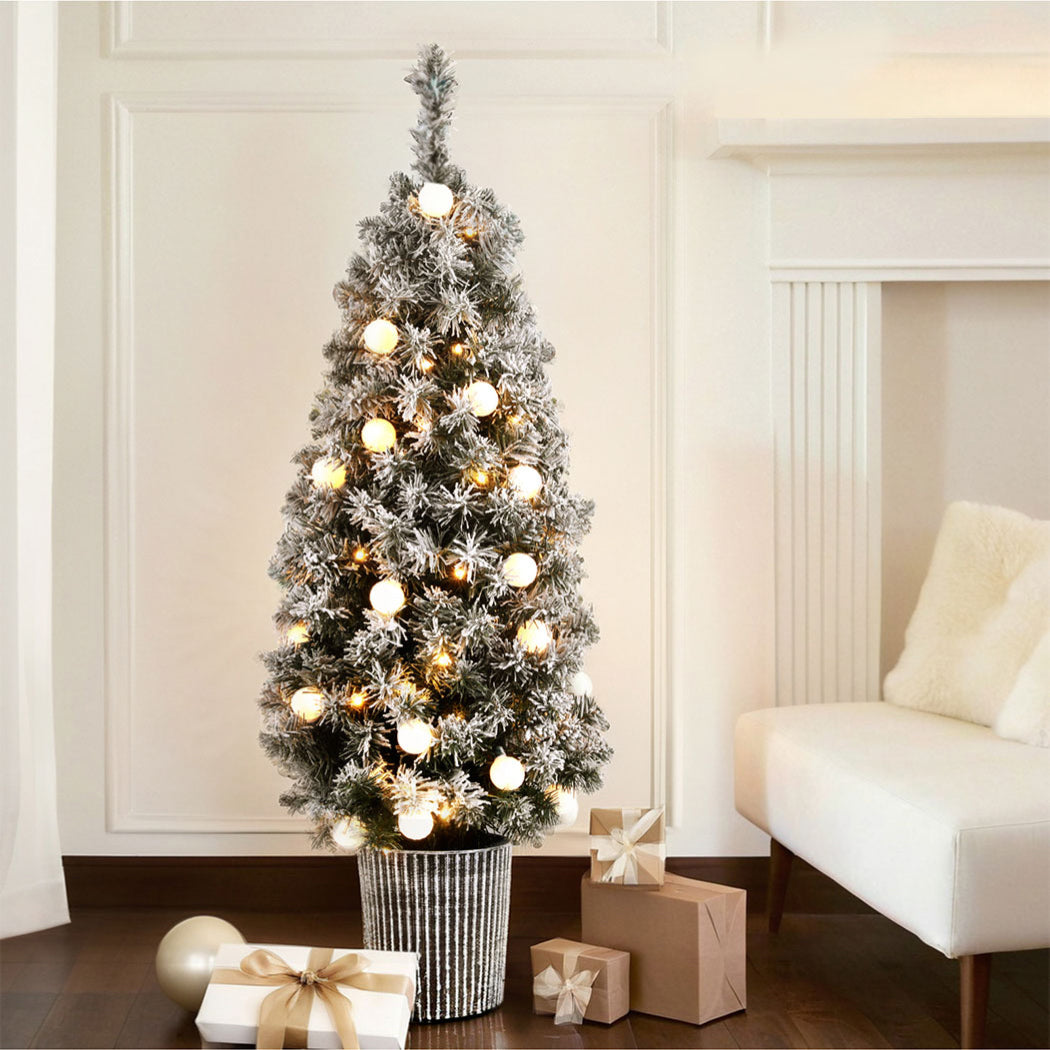 Jingle Jollys Christmas Tree 1.2M Potted Snowy Xmas Tree - VogueDecor.au