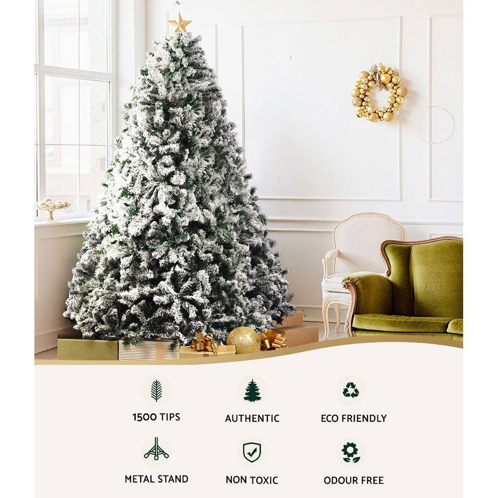 Jingle Jollys Christmas Tree 2.4M Xmas Tree Decorations Snow Flocked 1500 Tips - VogueDecor.au
