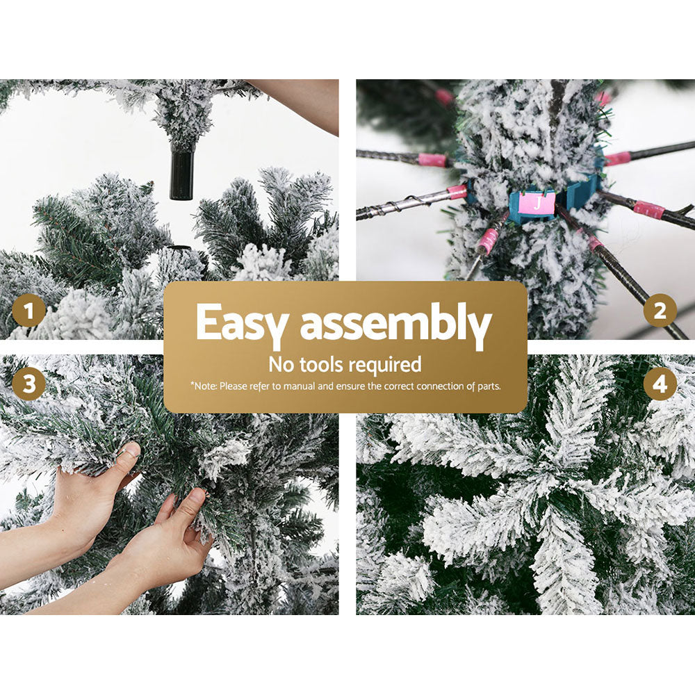 Jingle Jollys Christmas Tree 2.4M Xmas Tree Decorations Snow Flocked 1500 Tips - VogueDecor.au