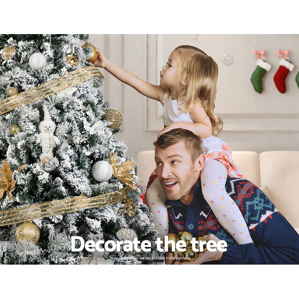 Jingle Jollys Christmas Tree 2.4M Xmas Tree Decorations Snow Flocked 1500 Tips - VogueDecor.au