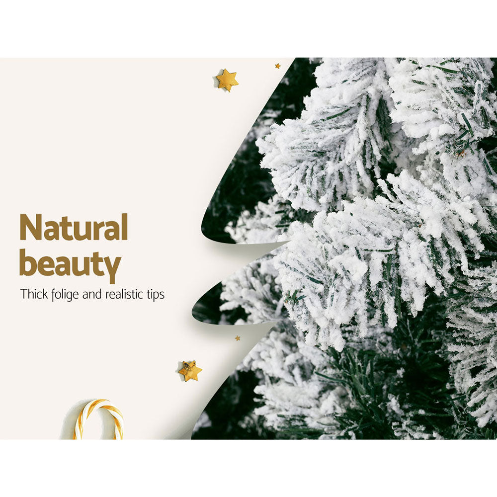 Jingle Jollys Christmas Tree 2.4M Xmas Tree Decorations Snow Flocked 1500 Tips - VogueDecor.au