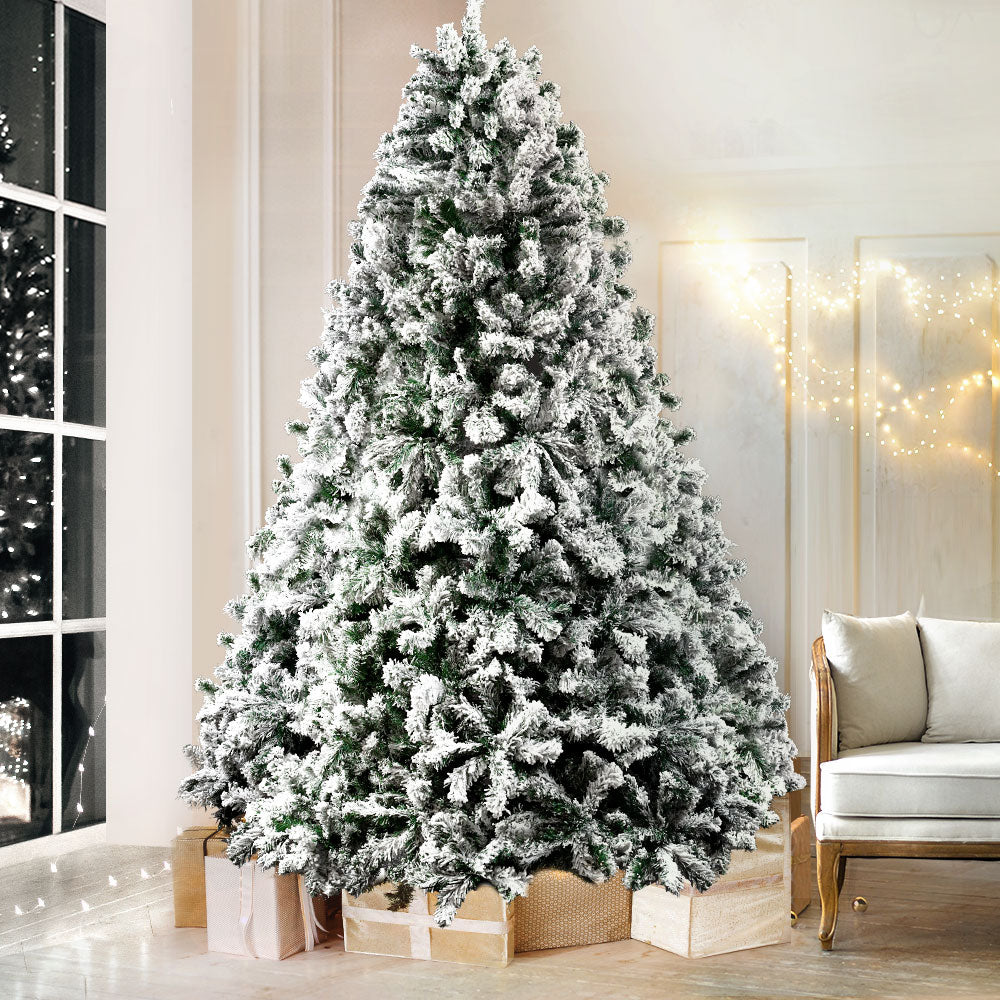 Jingle Jollys Christmas Tree 2.4M Xmas Tree Decorations Snow Flocked 1500 Tips - VogueDecor.au
