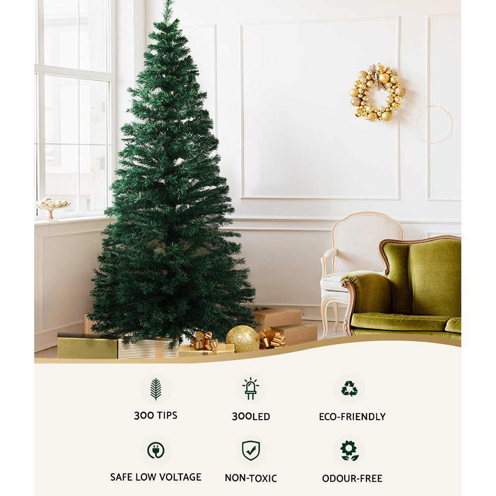Jingle Jollys 1.8m Christmas Tree Optic Fibre LED Xmas tree 300 Tips - VogueDecor.au
