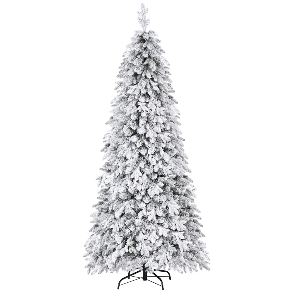 Jingle Jollys Christmas Tree 2.1m Flocking Pencil Tree LED Xmas 860 Tips White - VogueDecor.au