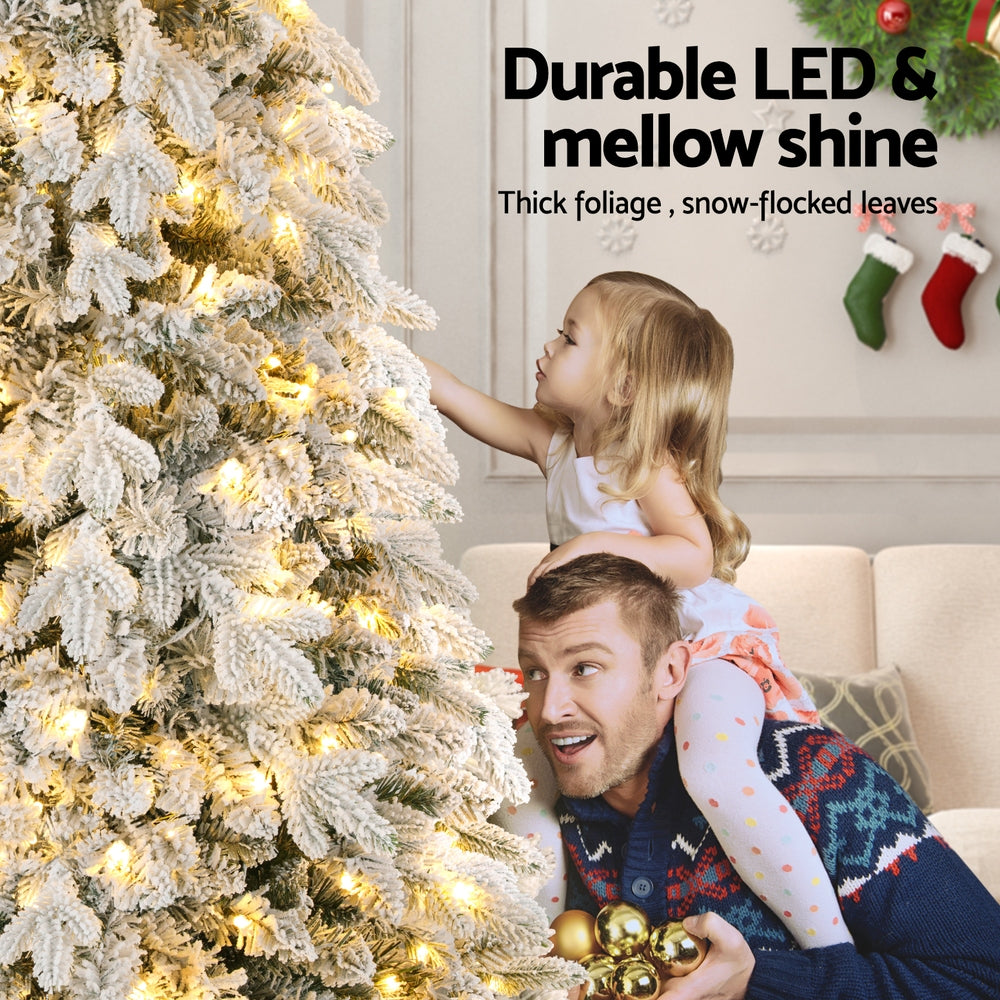 Jingle Jollys Christmas Tree 2.1m Flocking Pencil Tree LED Xmas 860 Tips White - VogueDecor.au