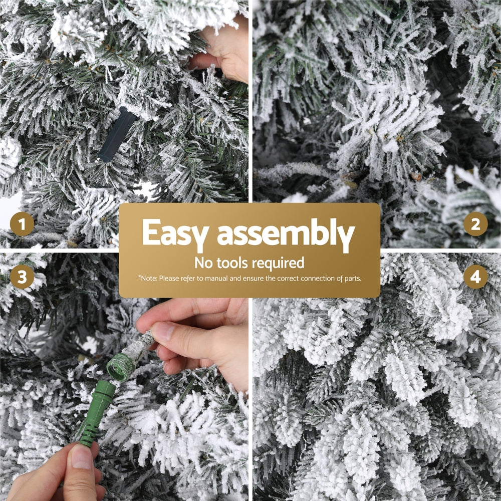 Jingle Jollys Christmas Tree 2.1m Flocking Pencil Tree LED Xmas 860 Tips White - VogueDecor.au