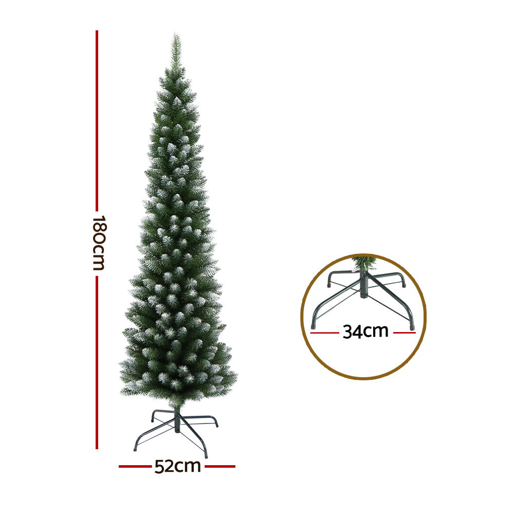 Jingle Jollys Christmas Tree 1.8m Xmas Tree Decorations Snowy 300 Tips - VogueDecor.au