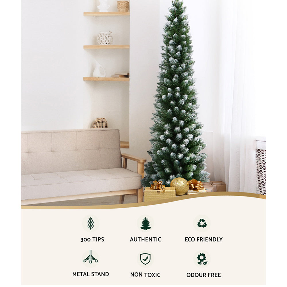 Jingle Jollys Christmas Tree 1.8m Xmas Tree Decorations Snowy 300 Tips - VogueDecor.au