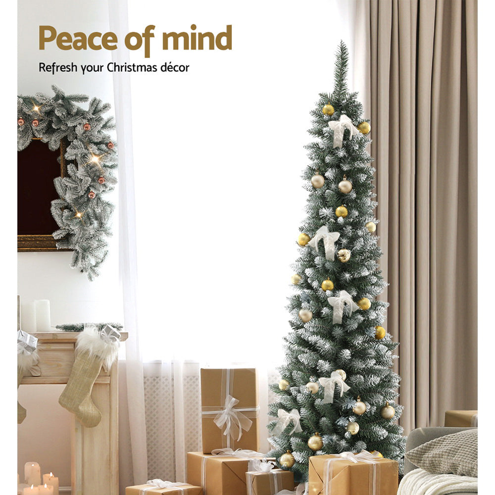 Jingle Jollys Christmas Tree 1.8m Xmas Tree Decorations Snowy 300 Tips - VogueDecor.au