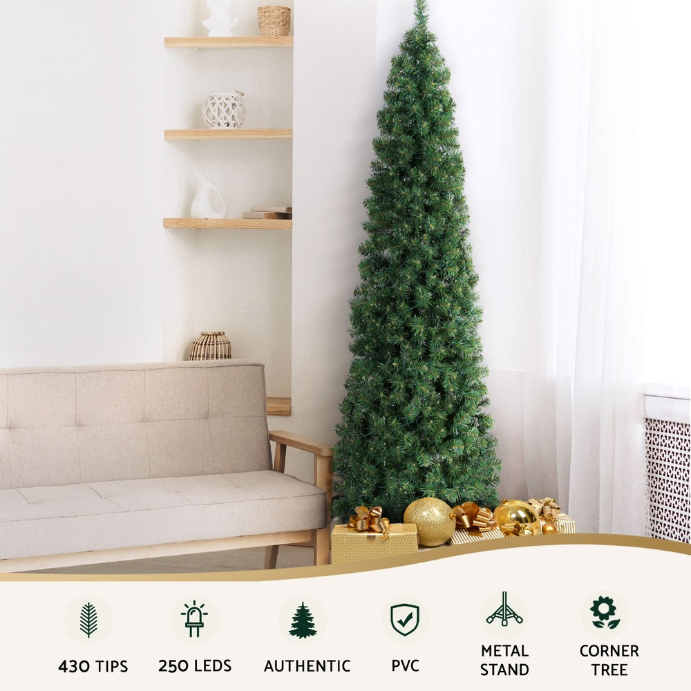 Jingle Jollys Christmas Tree 2.1M Corner Xmas Tree Party Decorations 430 Tips - VogueDecor.au