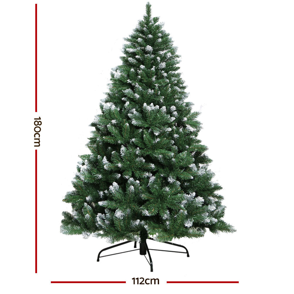 Jingle Jollys Christmas Tree 1.8m Snowy Xmas Tree Decoration 650 Tips - VogueDecor.au