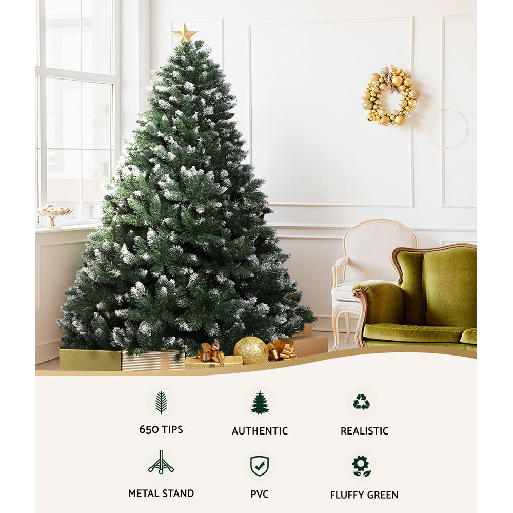 Jingle Jollys Christmas Tree 1.8m Snowy Xmas Tree Decoration 650 Tips - VogueDecor.au
