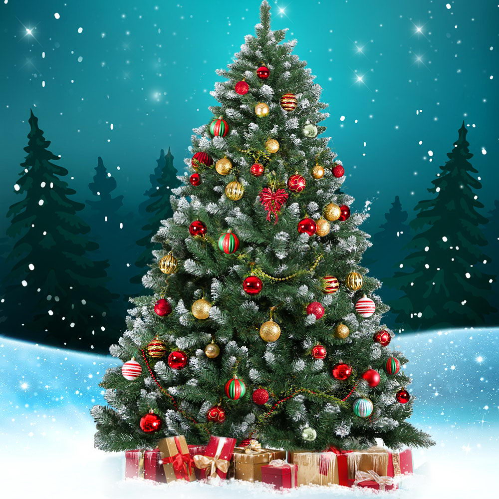 Jingle Jollys Christmas Tree 1.8m Snowy Xmas Tree Decoration 650 Tips - VogueDecor.au
