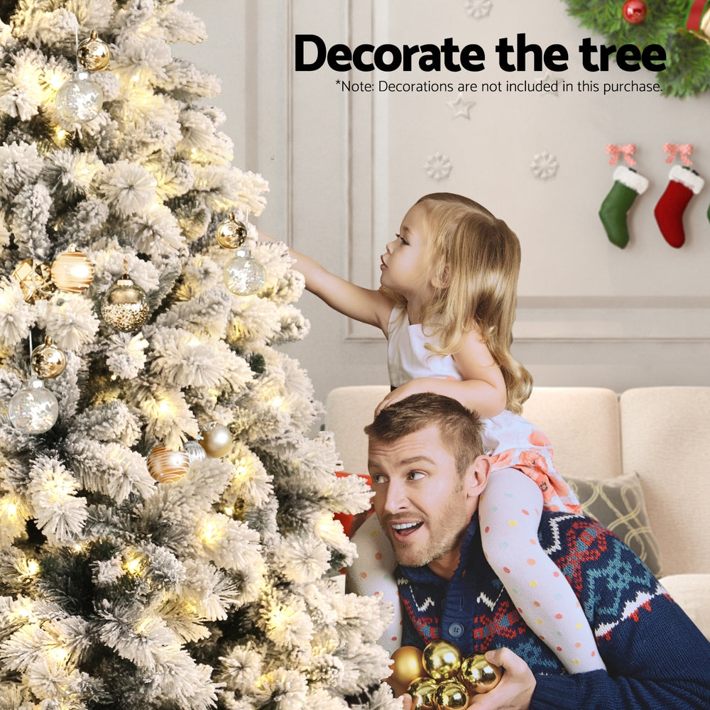 Jingle Jollys Christmas Tree 1.8m Snow Flocked LED Xmas Decoration 8 Light Modes - VogueDecor.au