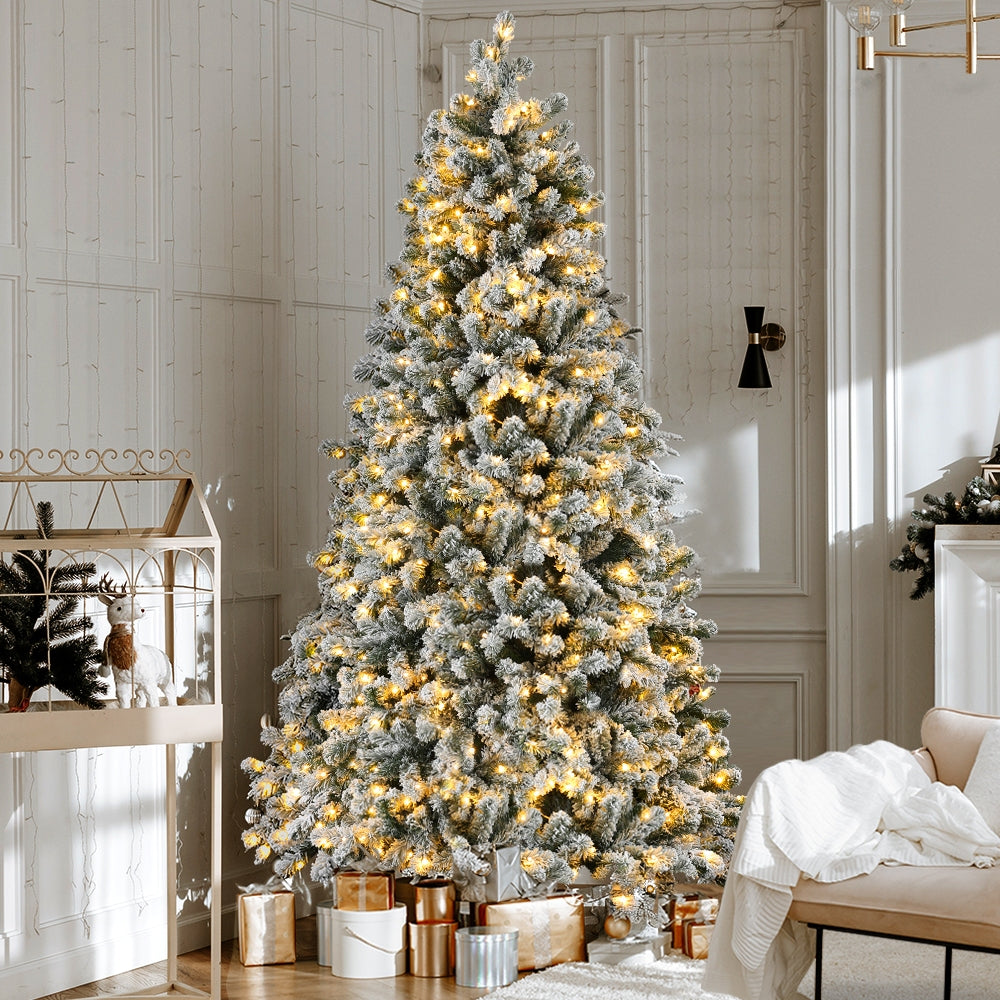 Jingle Jollys Christmas Tree 1.8m Snow Flocked LED Xmas Decoration 8 Light Modes - VogueDecor.au