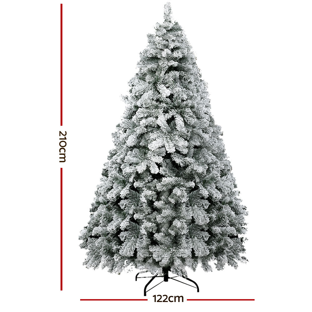 Jingle Jollys Christmas Tree 2.1m Snow Flocked Xmas Tree Decorations 780 Tips - VogueDecor.au