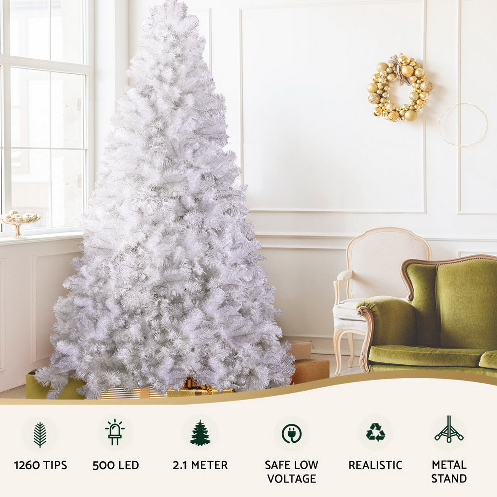Jingle Jollys Christmas Tree 2.1m 500 LED Xmas Tree Decorations White 1260 Tips - VogueDecor.au