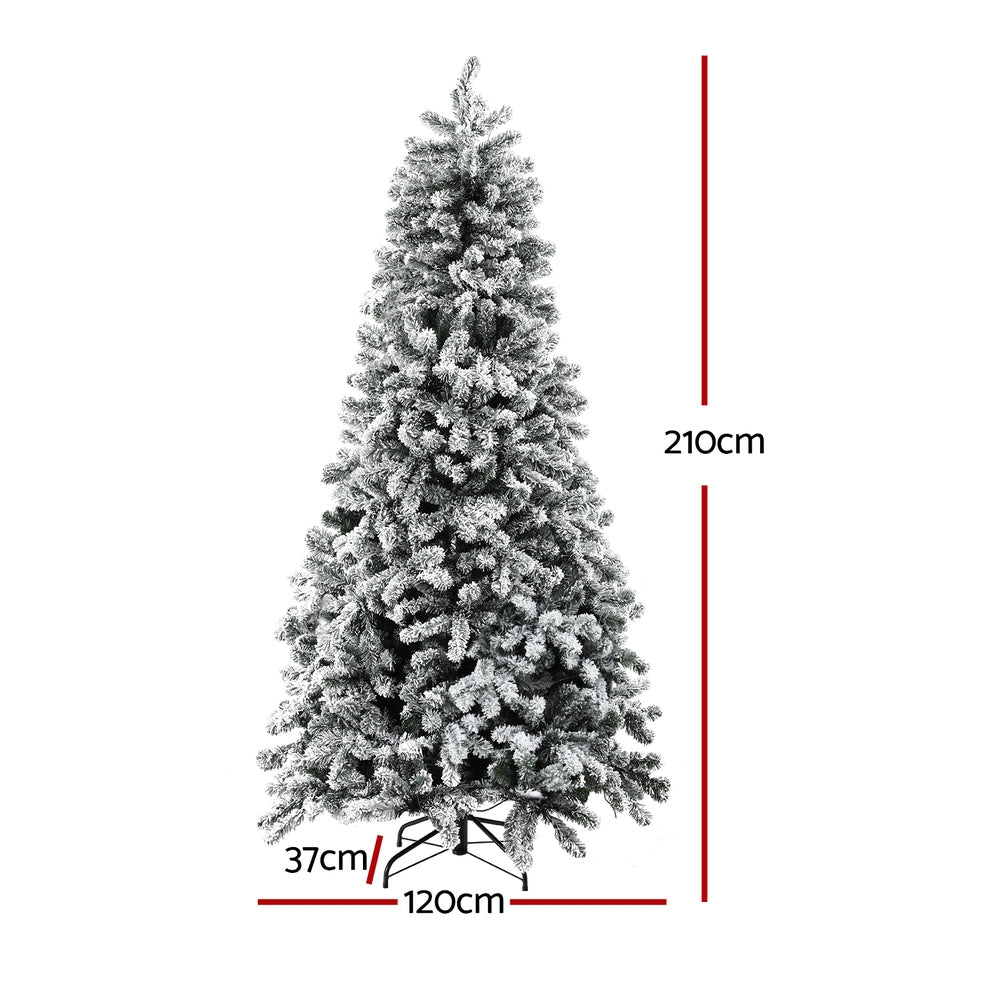 Jingle Jollys Christmas Tree 2.1m Snow Flocked LED Xmas Decoration 8 Light Modes - VogueDecor.au