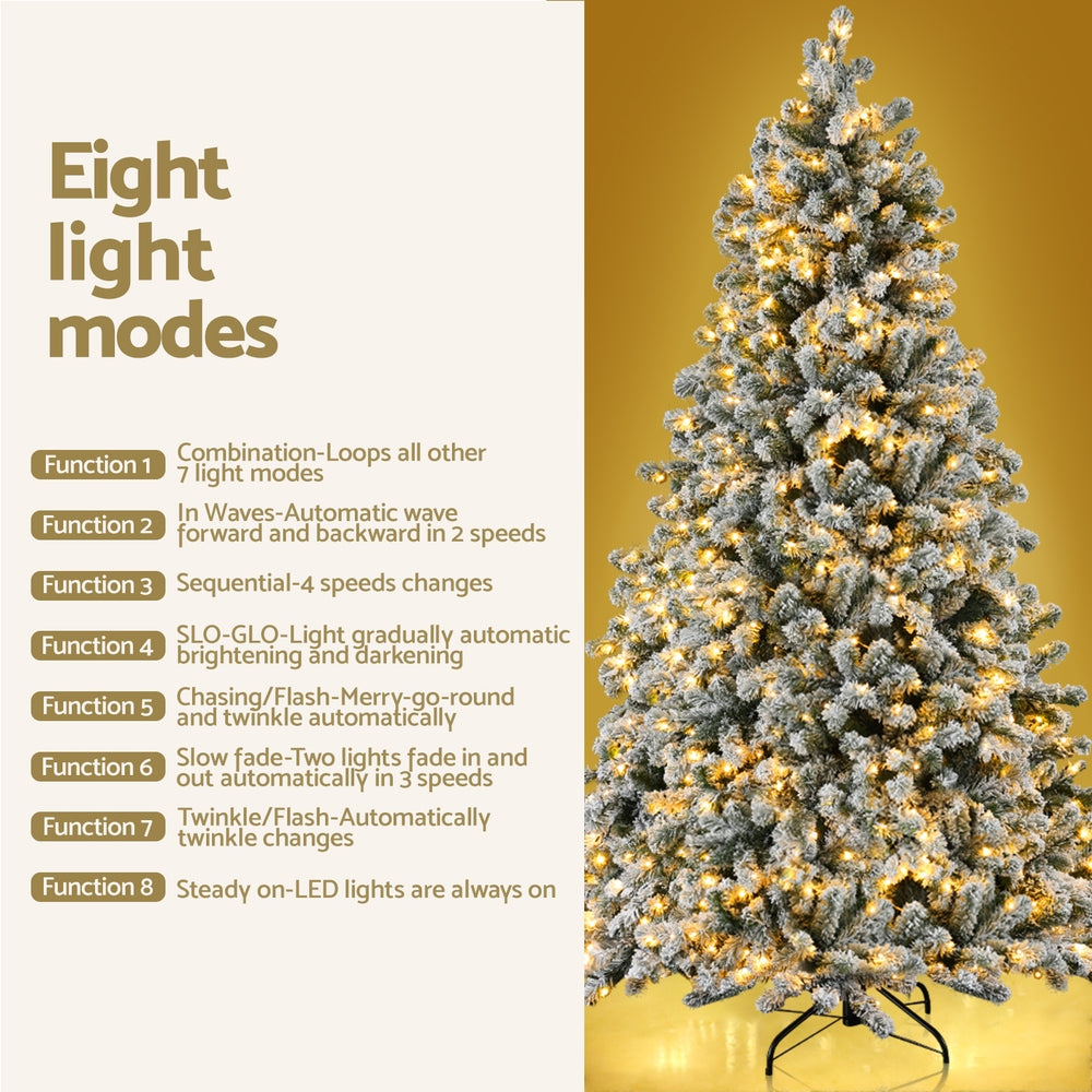 Jingle Jollys Christmas Tree 2.1m Snow Flocked LED Xmas Decoration 8 Light Modes - VogueDecor.au