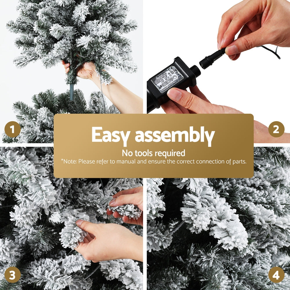 Jingle Jollys Christmas Tree 2.1m Snow Flocked LED Xmas Decoration 8 Light Modes - VogueDecor.au