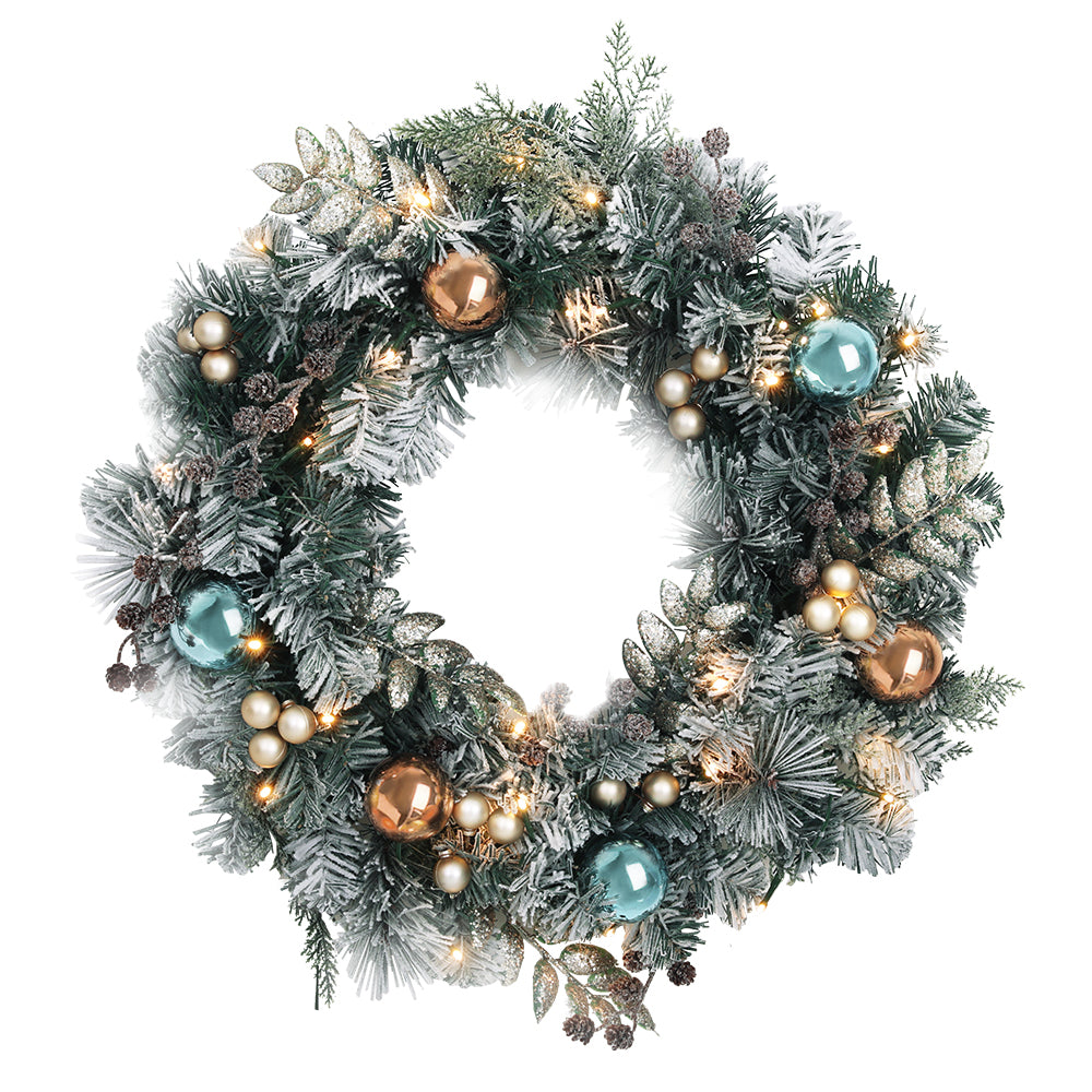 Jingle Jollys 60cm Christmas Wreath with LED Lights Snowy Garland Xmas Decor - VogueDecor.au