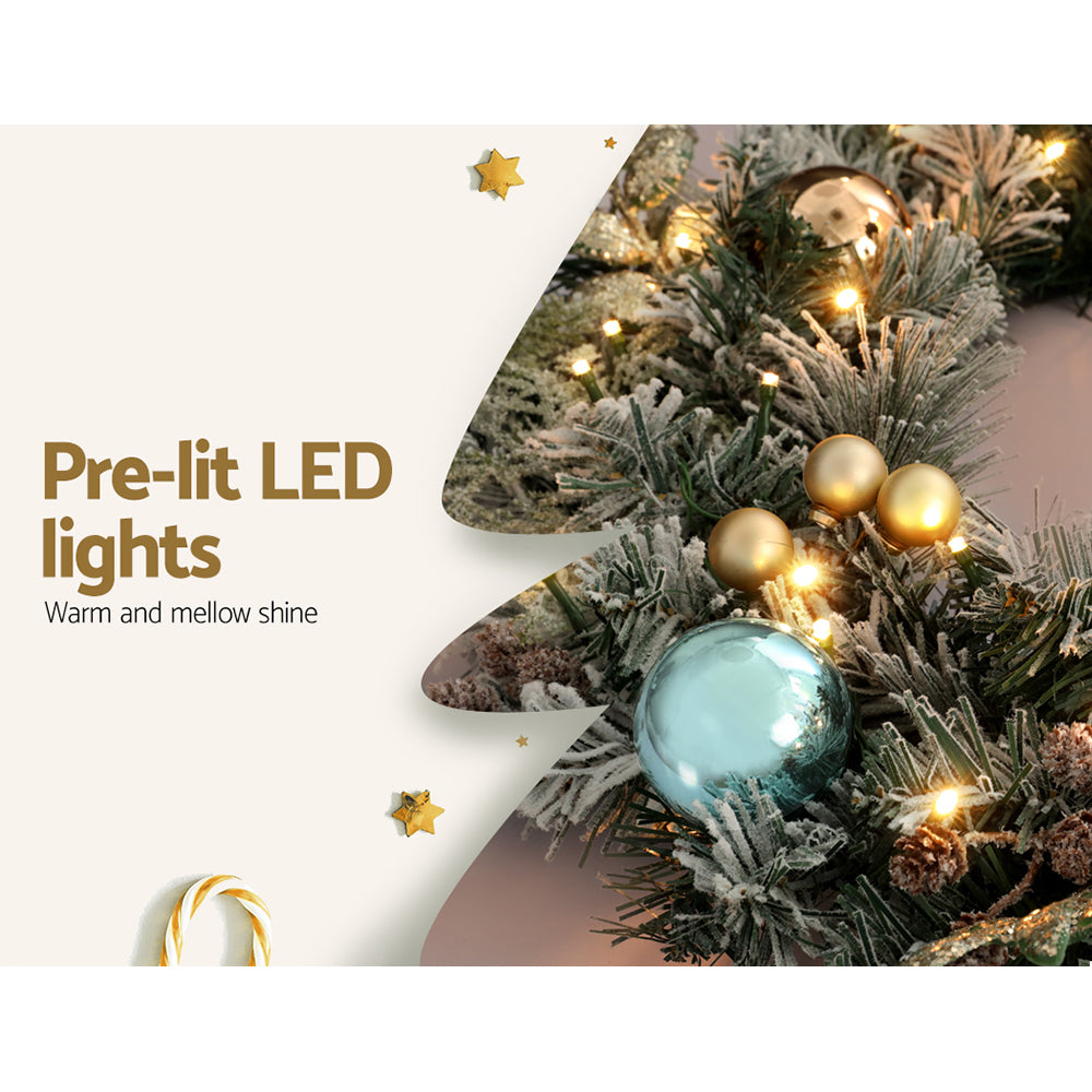 Jingle Jollys 60cm Christmas Wreath with LED Lights Snowy Garland Xmas Decor - VogueDecor.au