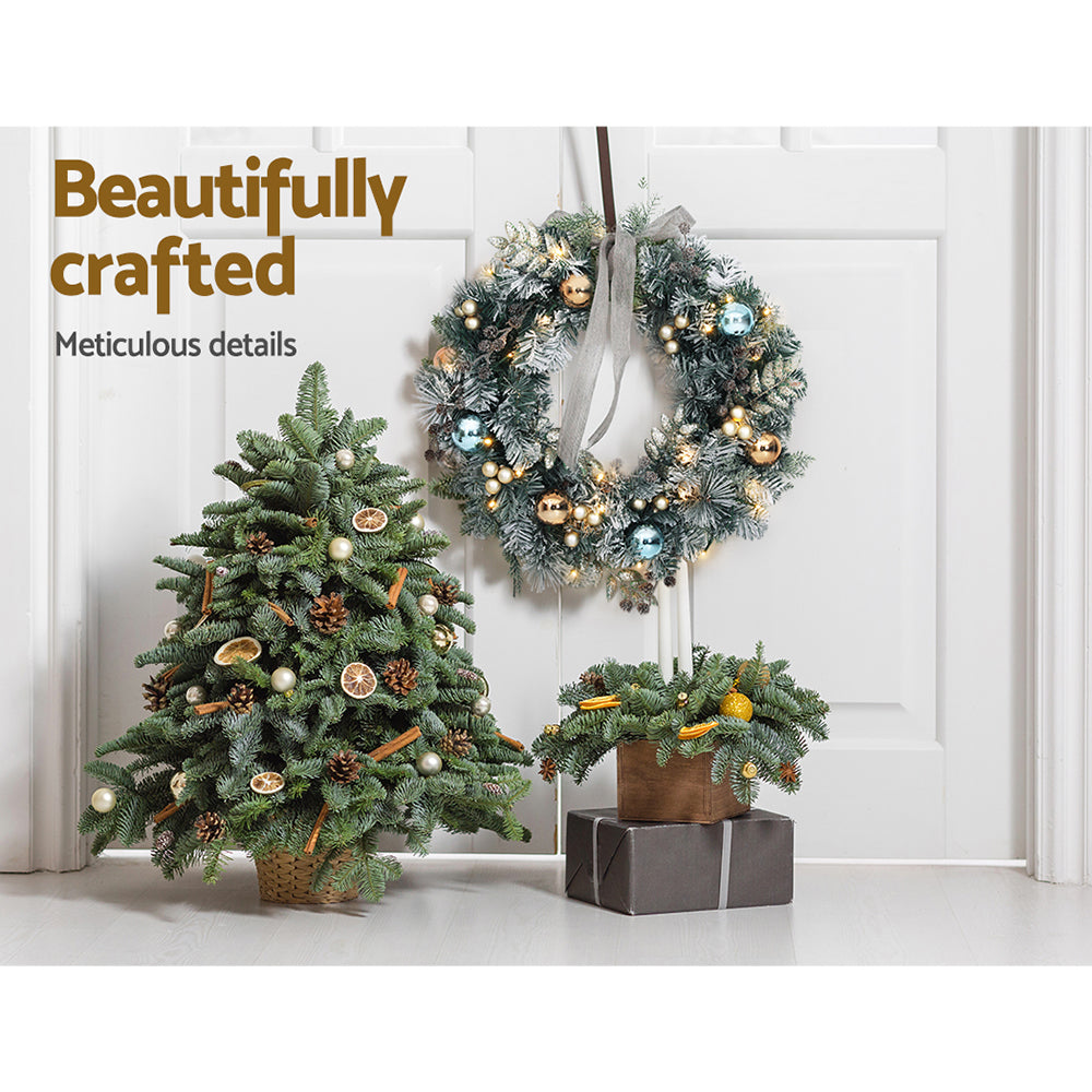 Jingle Jollys 60cm Christmas Wreath with LED Lights Snowy Garland Xmas Decor - VogueDecor.au