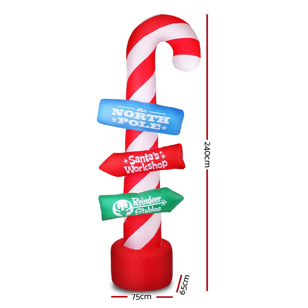 Jingle Jollys Christmas Inflatable Candy Pole 2.4M Illuminated Decorations - VogueDecor.au