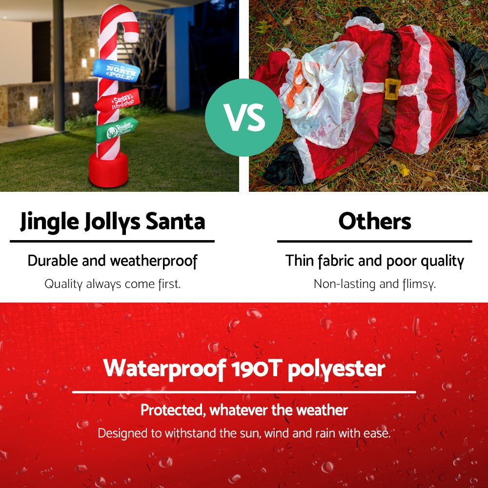 Jingle Jollys Christmas Inflatable Candy Pole 2.4M Illuminated Decorations - VogueDecor.au