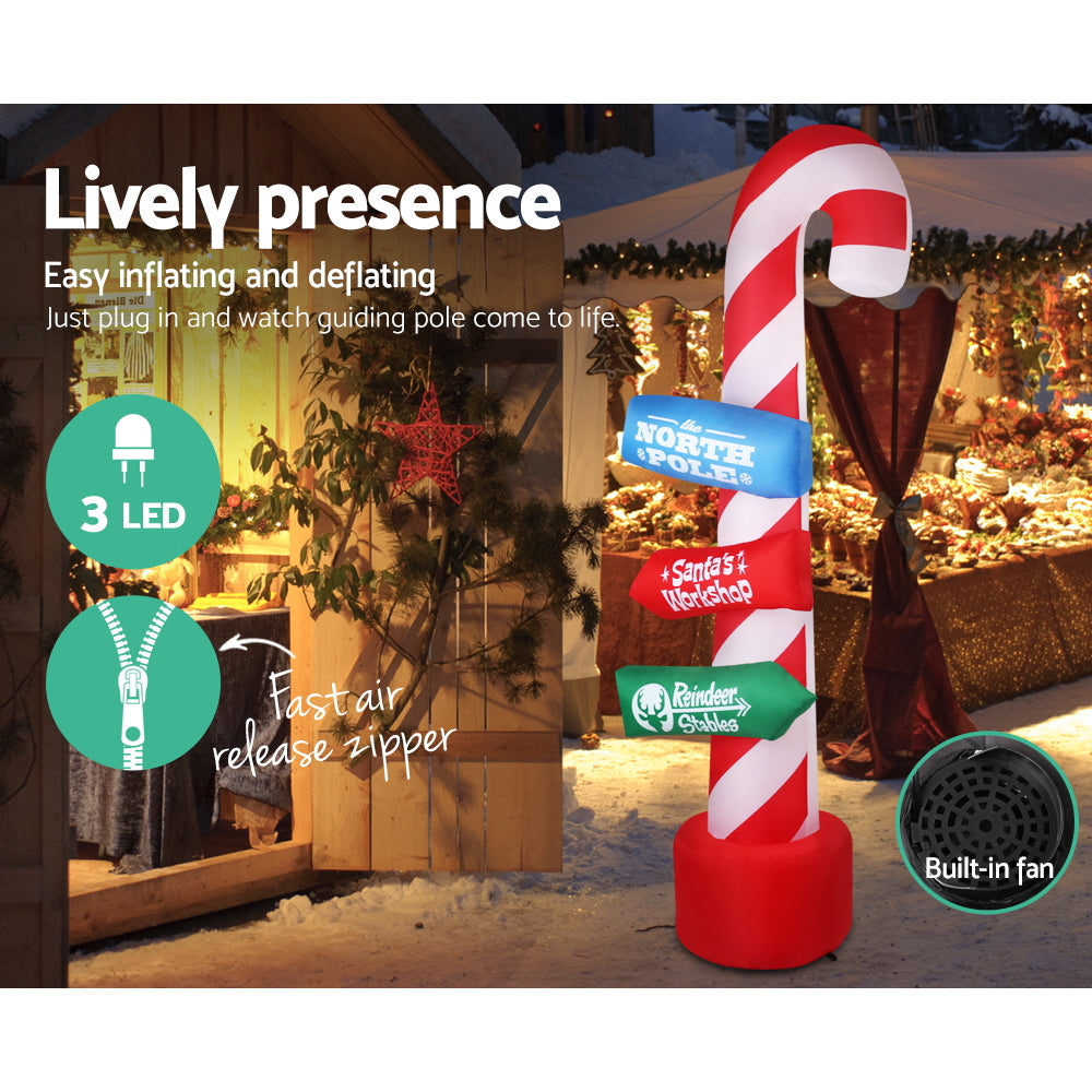 Jingle Jollys Christmas Inflatable Candy Pole 2.4M Illuminated Decorations - VogueDecor.au