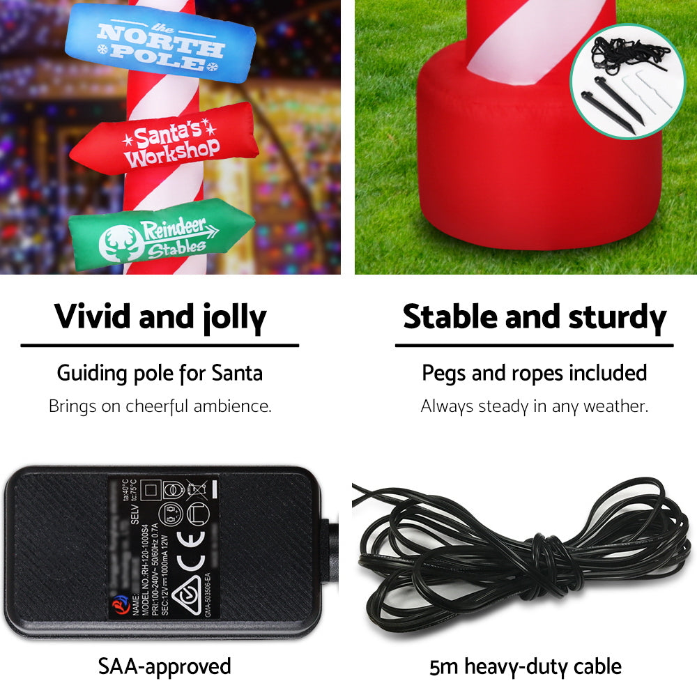 Jingle Jollys Christmas Inflatable Candy Pole 2.4M Illuminated Decorations - VogueDecor.au