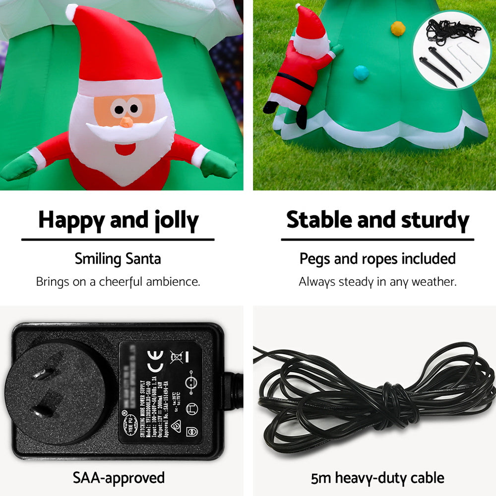 Jingle Jollys Christmas Inflatable Santa Tree 5M Illuminated Decorations - VogueDecor.au