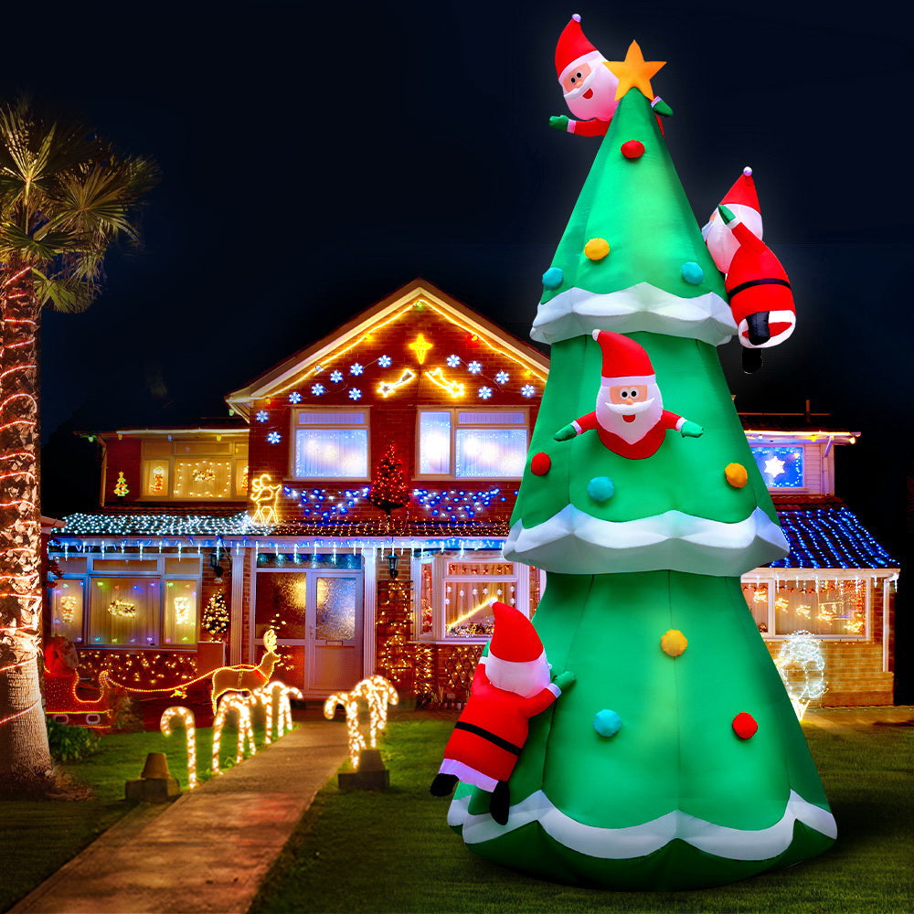Jingle Jollys Christmas Inflatable Santa Tree 5M Illuminated Decorations - VogueDecor.au