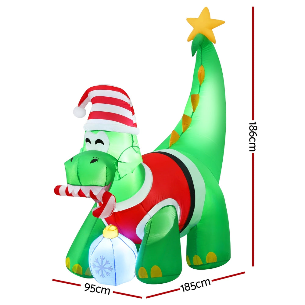 Jingle Jollys Christmas Inflatable Dinosaur 1.86M Height LED Decorations Illuminated - VogueDecor.au