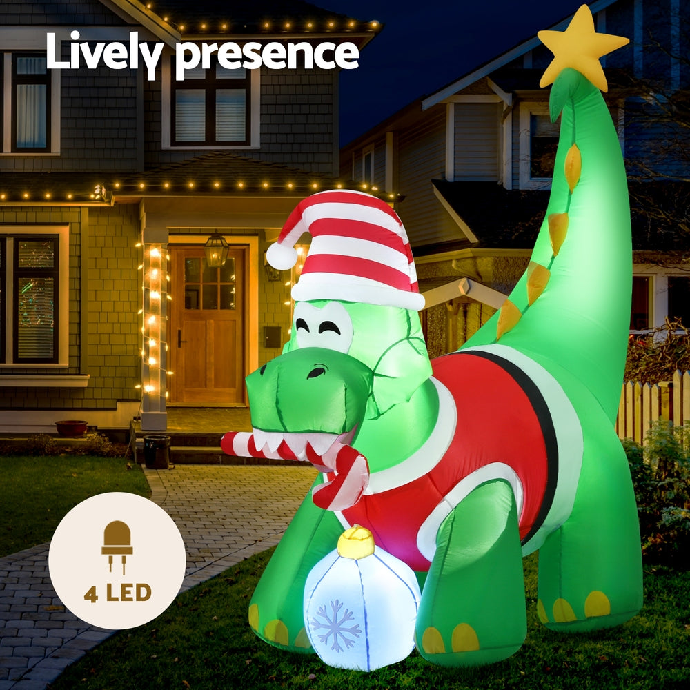 Jingle Jollys Christmas Inflatable Dinosaur 1.86M Height LED Decorations Illuminated - VogueDecor.au