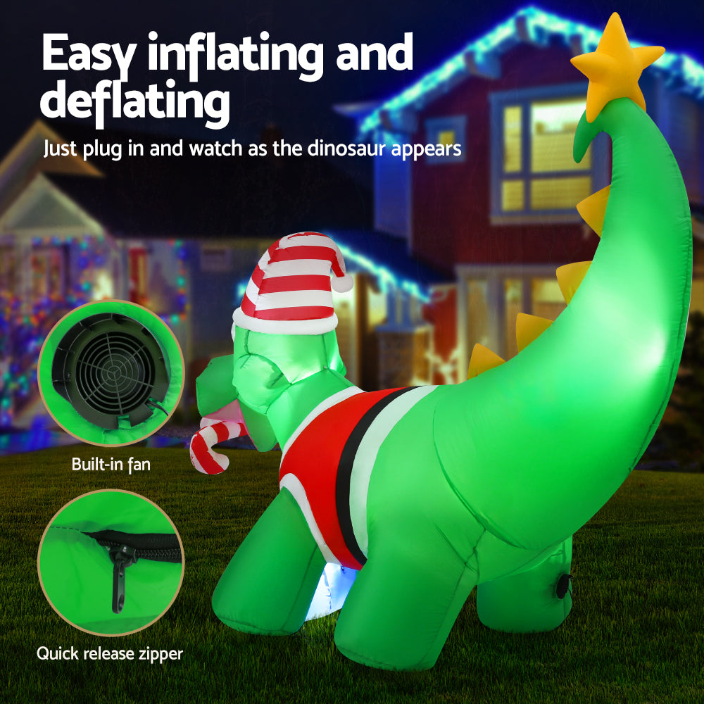 Jingle Jollys Christmas Inflatable Dinosaur 1.86M Height LED Decorations Illuminated - VogueDecor.au