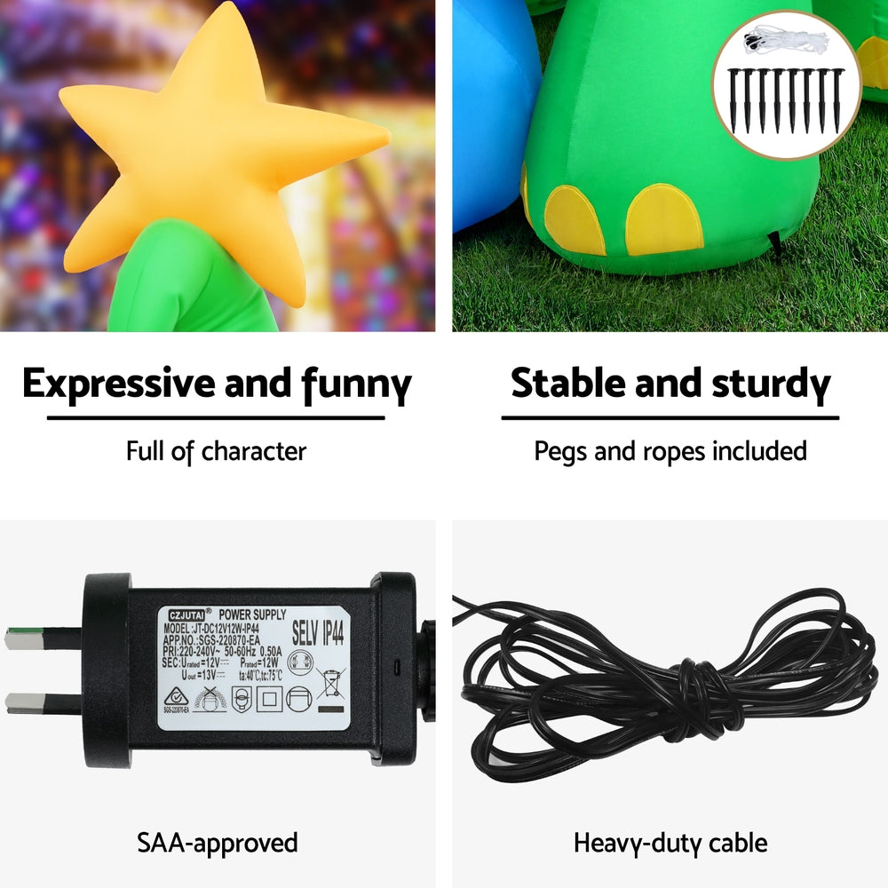 Jingle Jollys Christmas Inflatable Dinosaur 1.86M Height LED Decorations Illuminated - VogueDecor.au