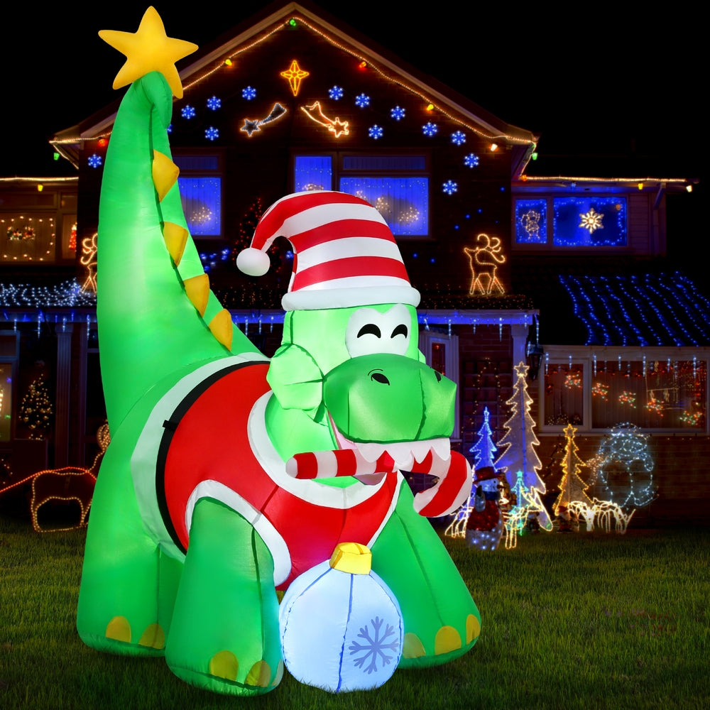 Jingle Jollys Christmas Inflatable Dinosaur 1.86M Height LED Decorations Illuminated - VogueDecor.au