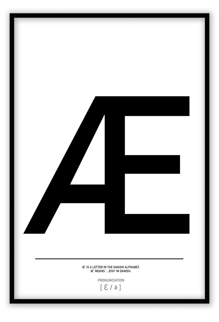 Scandi typography minimal print with AE black text on a white background  