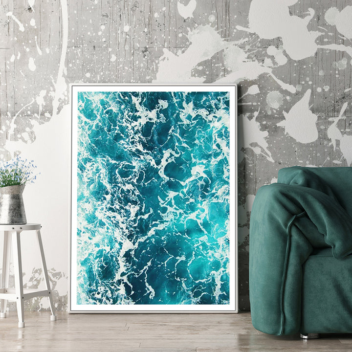 50cmx70cm Blue Ocean White Frame Canvas Wall Art