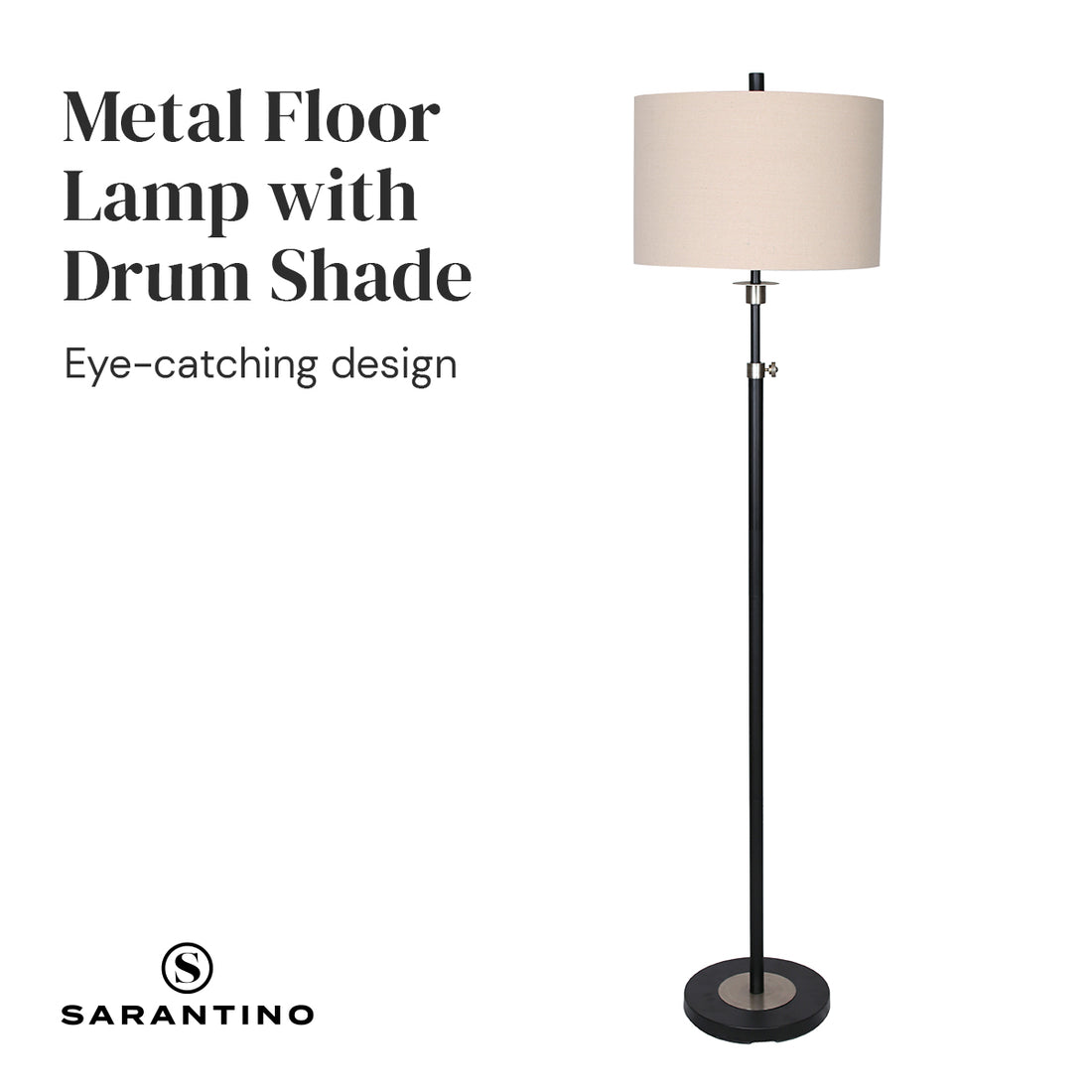 Sarantino Metal Floor Lamp with Cream Drum Shade